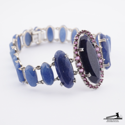 Pulseira com Sodalita  Diamantes e Turmalina Rosa