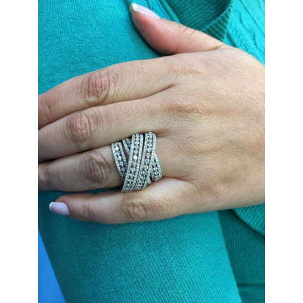 Anel Orbital Ouro Branco com Diamantes