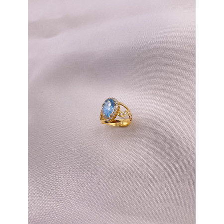 Anel Topázio Azul e Diamantes