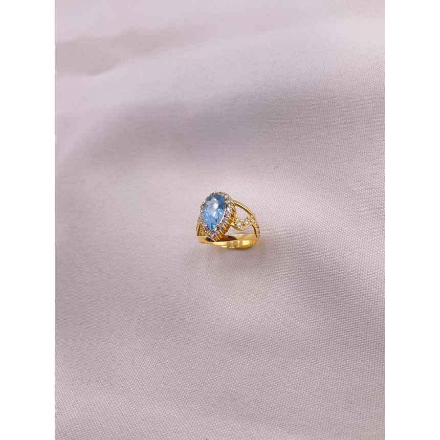 Anel Topázio Azul e Diamantes