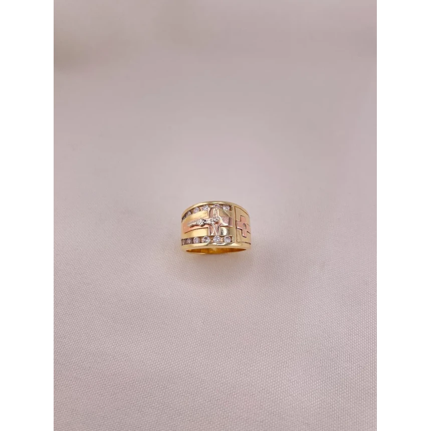 Anel com Crucifixo Três Tons com Diamantes