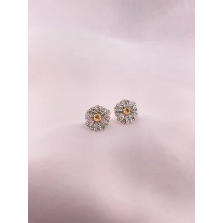 Brincos Flor de Topázios, Turmalinas Verdes e Diamantes