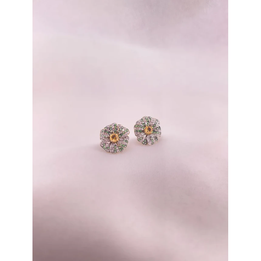 Brincos Flor de Topázios, Turmalinas Verdes e Diamantes