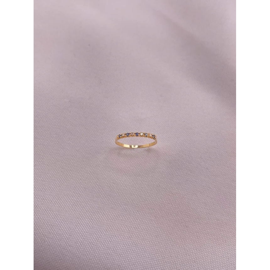 Anel Meia Aliança de Diamantes e Safiras