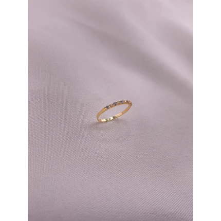 Anel Meia Aliança de Diamantes e Safiras