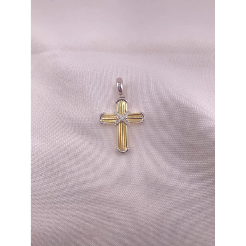 Pingente Cruz Dois Tons com Diamantes
