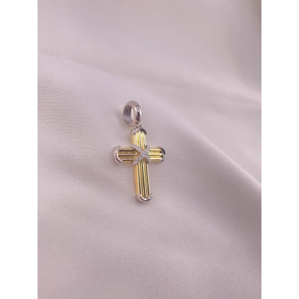 Pingente Cruz Dois Tons com Diamantes