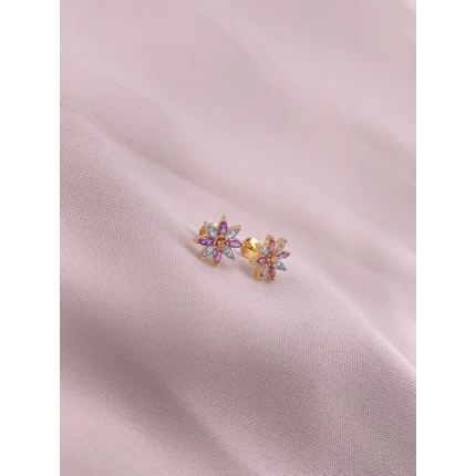 Brincos Flor Topázio Azul e Ametista