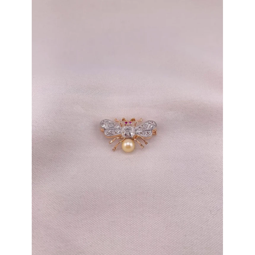 Broche Abelha com Diamantes e Rubis