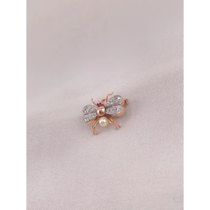 Broche Abelha com Diamantes e Rubis