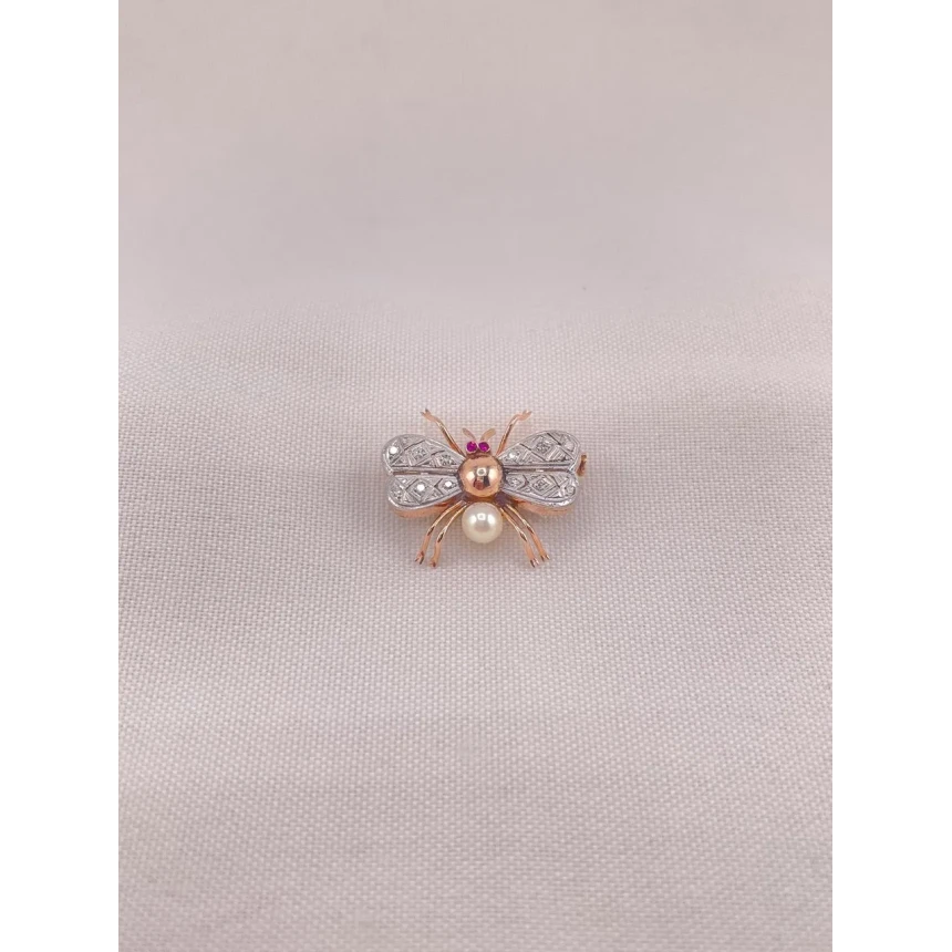 Broche Abelha com Diamantes e Rubis