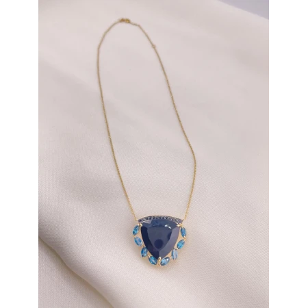 Colar Ônix, Topázio London Blue e Diamantes
