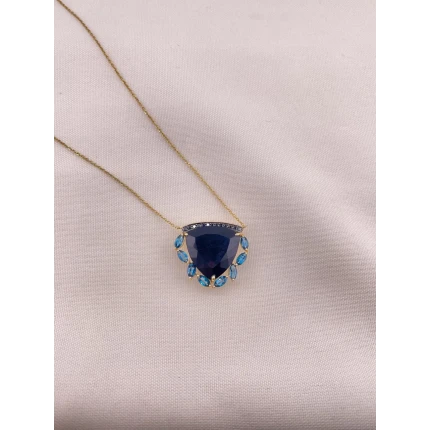 Colar Ônix, Topázio London Blue e Diamantes