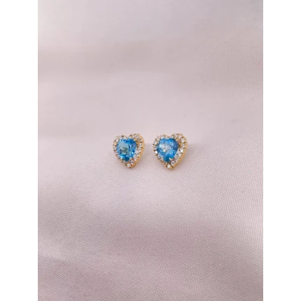 Brincos Coração em Topázio Azul e Diamantes