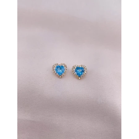 Brincos Coração em Topázio Azul e Diamantes