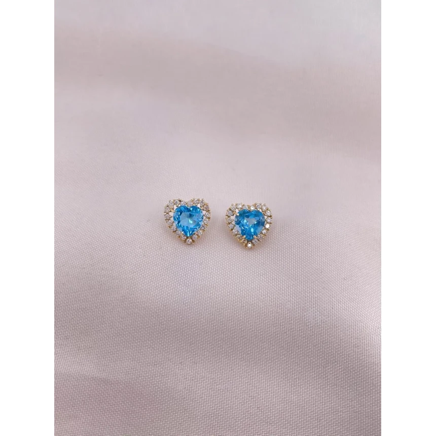 Brincos Coração em Topázio Azul e Diamantes