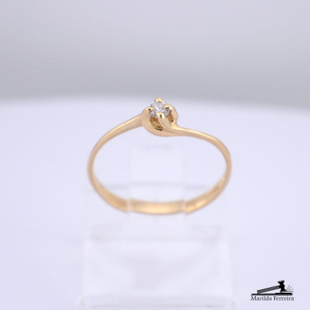 Anel Solitário, 3 Pontos de Diamante