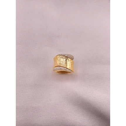 Anel Ouro Escovado com Diamantes