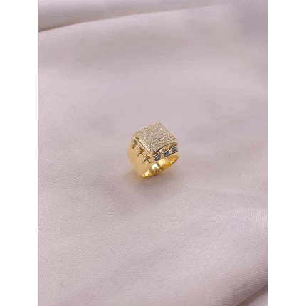 Anel Quadrado com Diamantes e Safiras