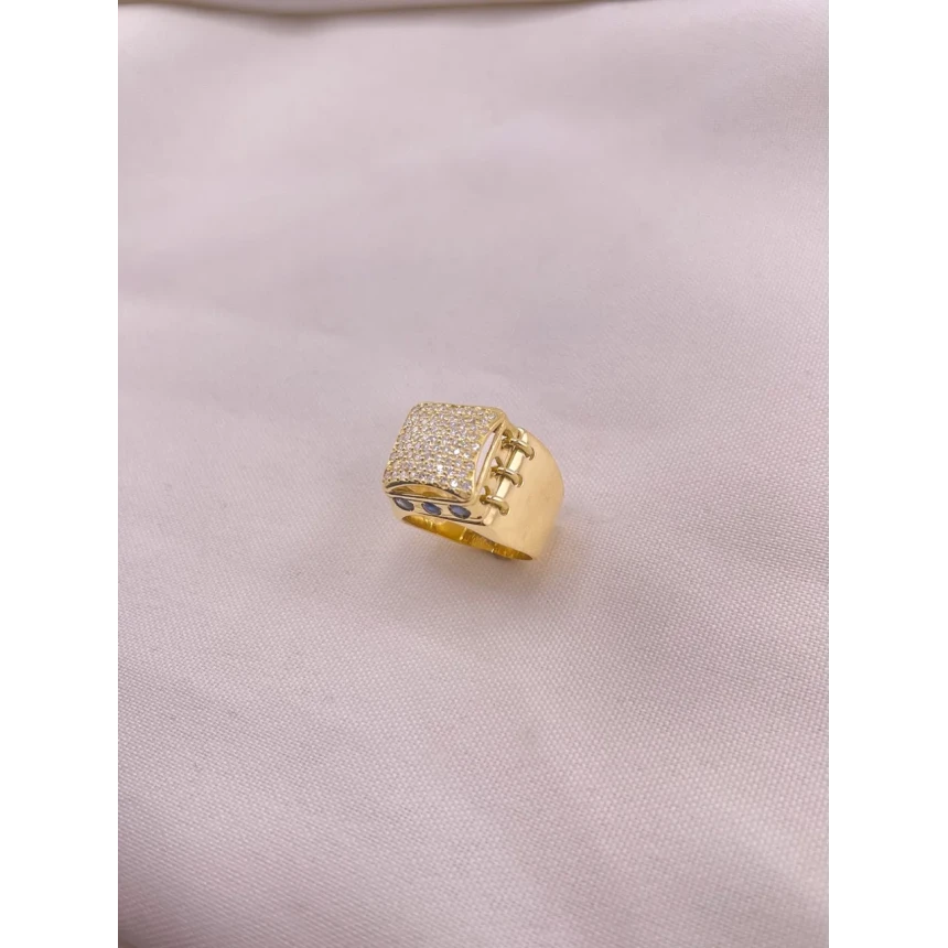 Anel Quadrado com Diamantes e Safiras