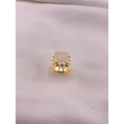 Anel Quadrado com Diamantes e Safiras