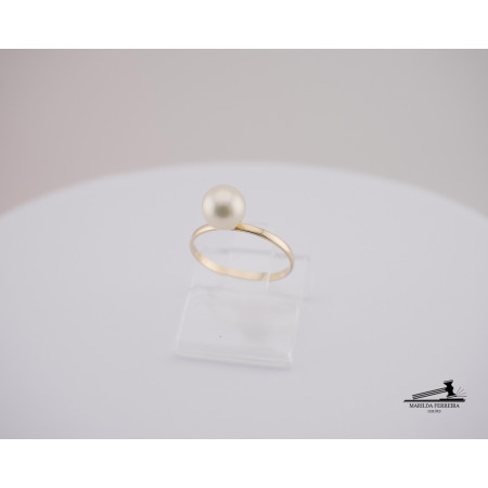 Anel Solitário de Perola em Ouro Amarelo 
