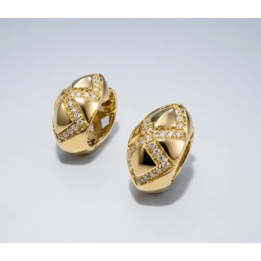 Brincos Argola Bojuda Trabalhada 40 Pontos de Diamantes