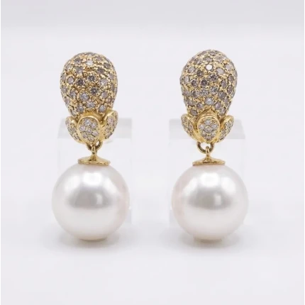 Brincos Perola e Diamantes