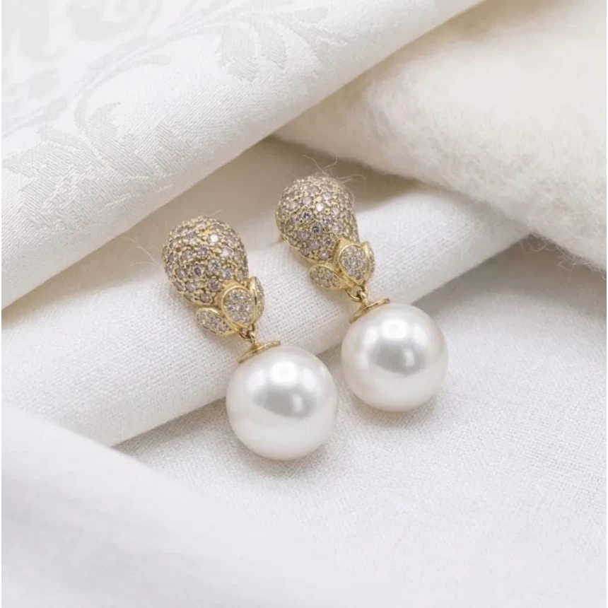 Brincos Perola e Diamantes