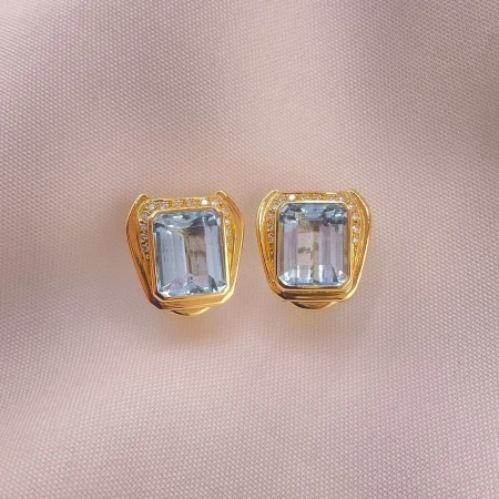 Brincos Topazio Azul, 28 Pontos Diamantes
