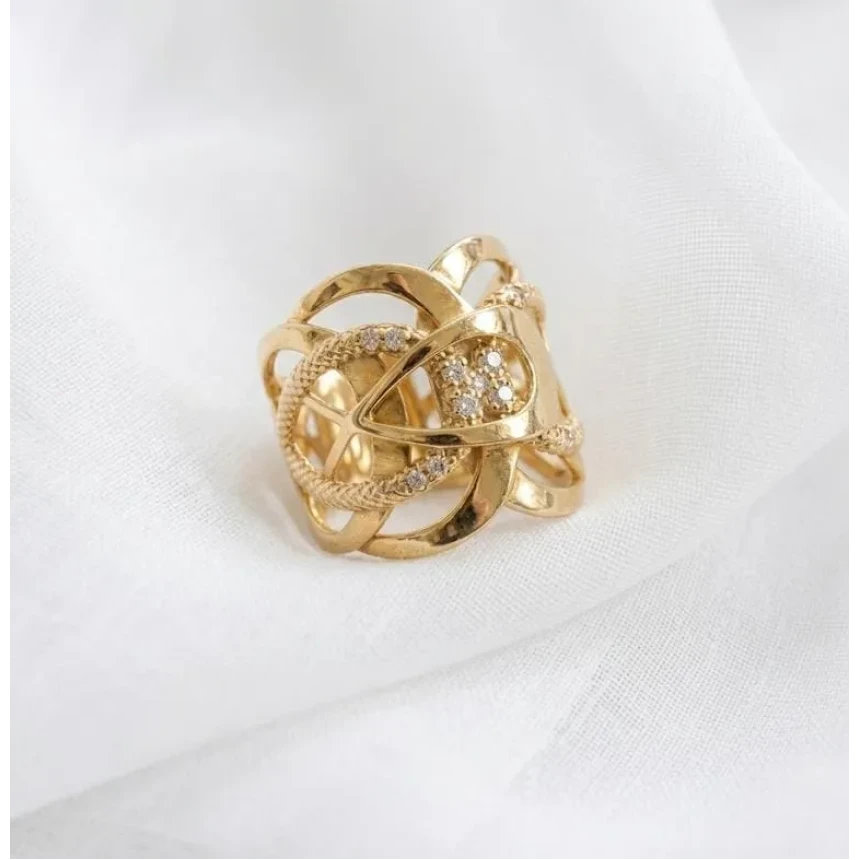 Anel Arabescos com Diamantes 15 Pontos de Diamantes