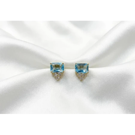 Brincos Topazio Azul, 6 Pontos Diamantes