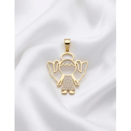 Pingente Menina Asas, 25 Pontos de Diamantes