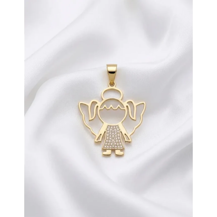 Pingente Menina Asas, 25 Pontos de Diamantes