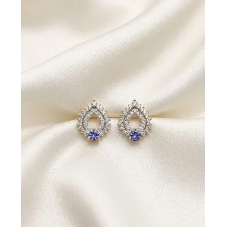 Brincos Tanzanitas e 60 Pontos de Diamantes