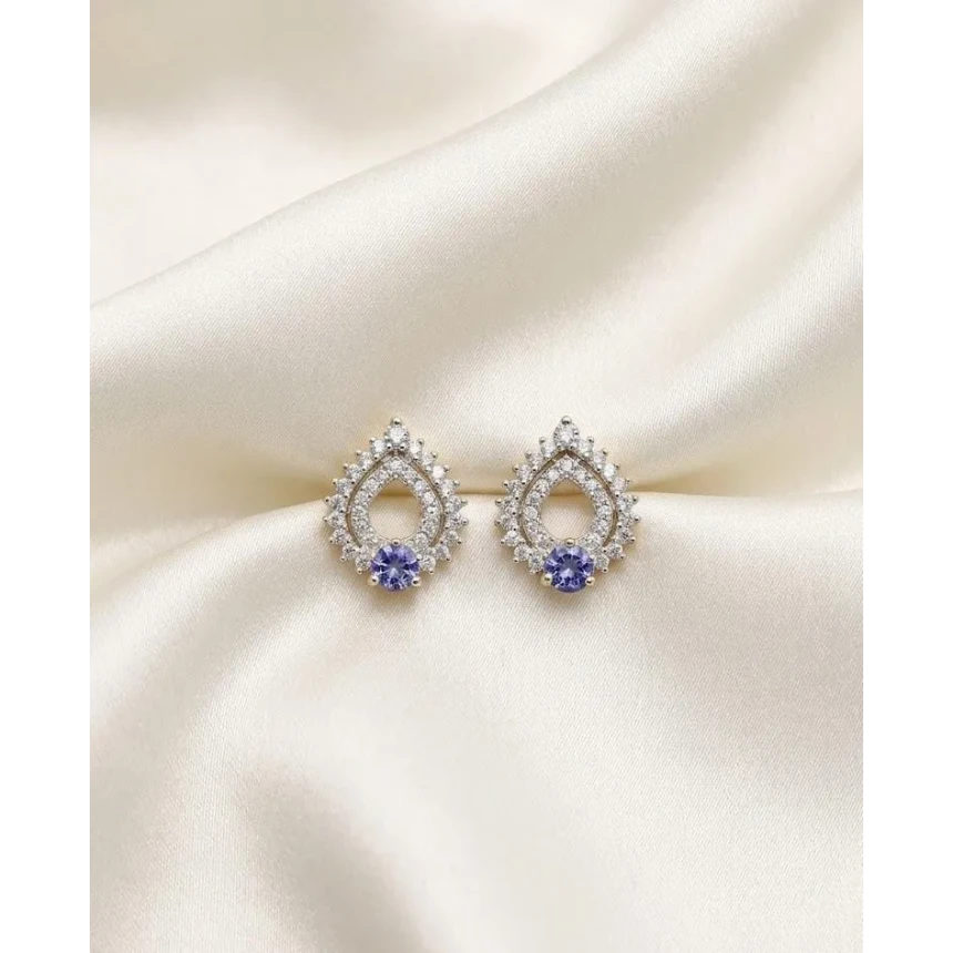 Brincos Tanzanitas e 60 Pontos de Diamantes