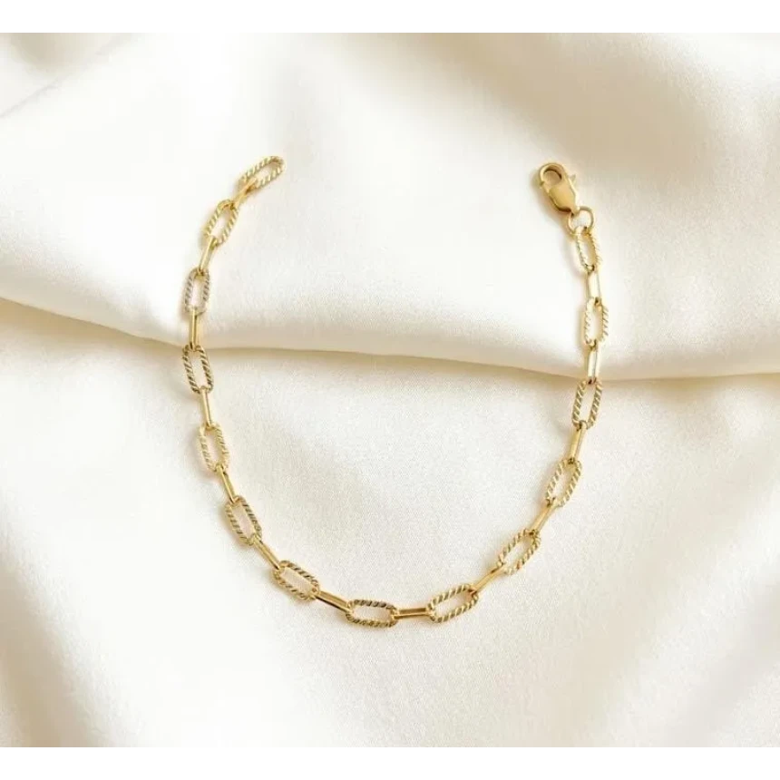 Pulseira Elos Alongados Trabalhados, 20cm