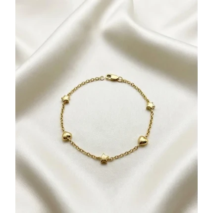Pulseira Elos Portugueses, com Pingentes Corações e Estrelas 18cm