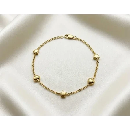 Pulseira Elos Portugueses, com Pingentes Corações e Estrelas 18cm