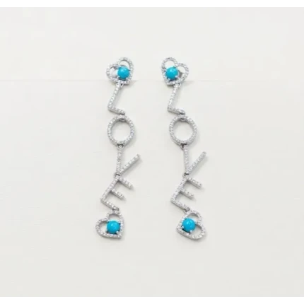 Brincos Love Turquesas e 80 Pontos de  Diamantes