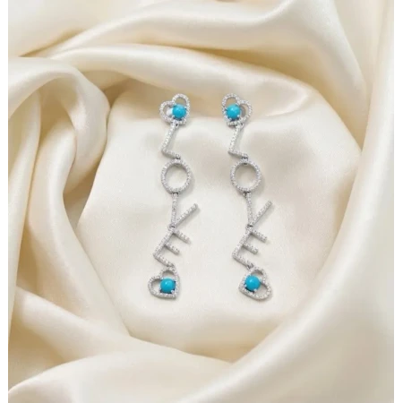 Brincos Love Turquesas e 80 Pontos de  Diamantes