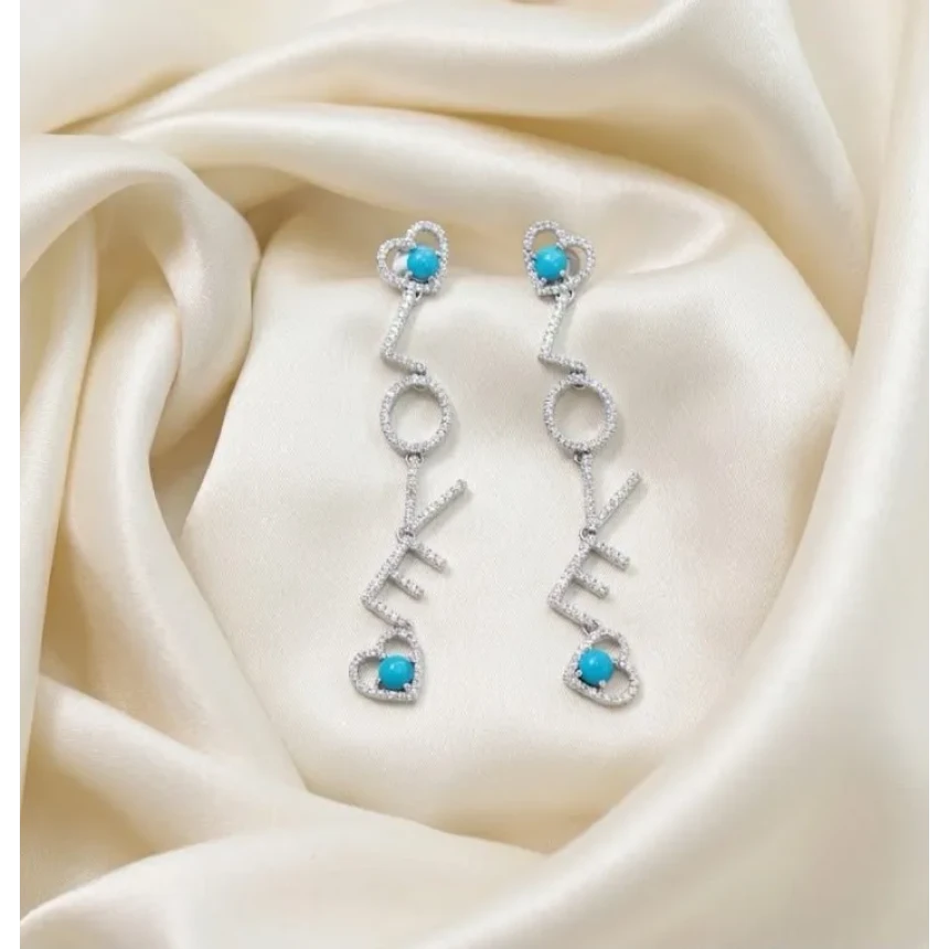 Brincos Love Turquesas e 80 Pontos de  Diamantes
