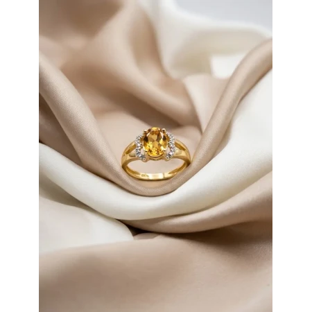 Anel Topázio Amarelo e 10 Pontos de Diamantes