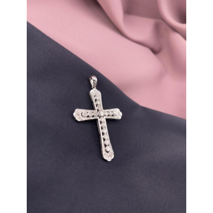 Pingente Cruz com Diamantes em Ouro Branco