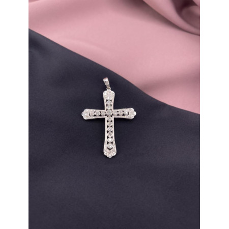 Pingente Cruz com Diamantes em Ouro Branco