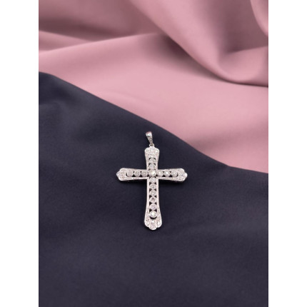 Pingente Cruz com Diamantes em Ouro Branco