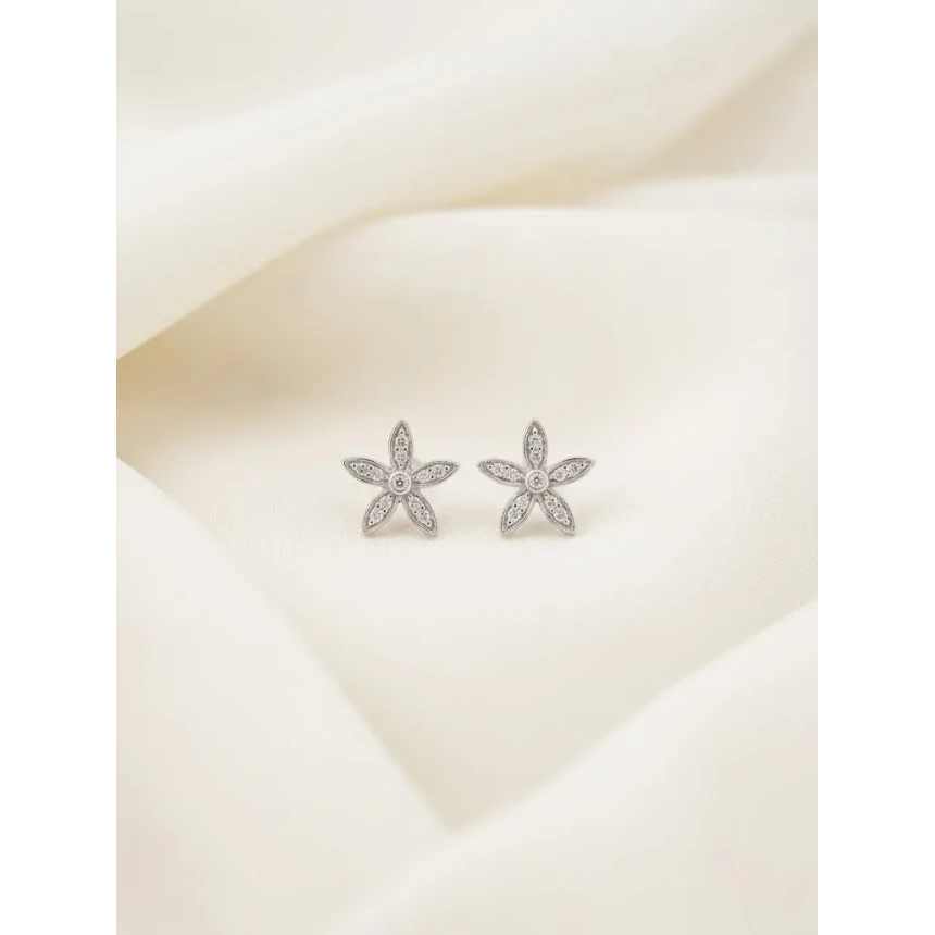 Brinco Flor 12 Pontos de Diamantes