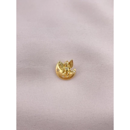 Pingente Anjo Meia Lua, 3 Pontos de Diamantes