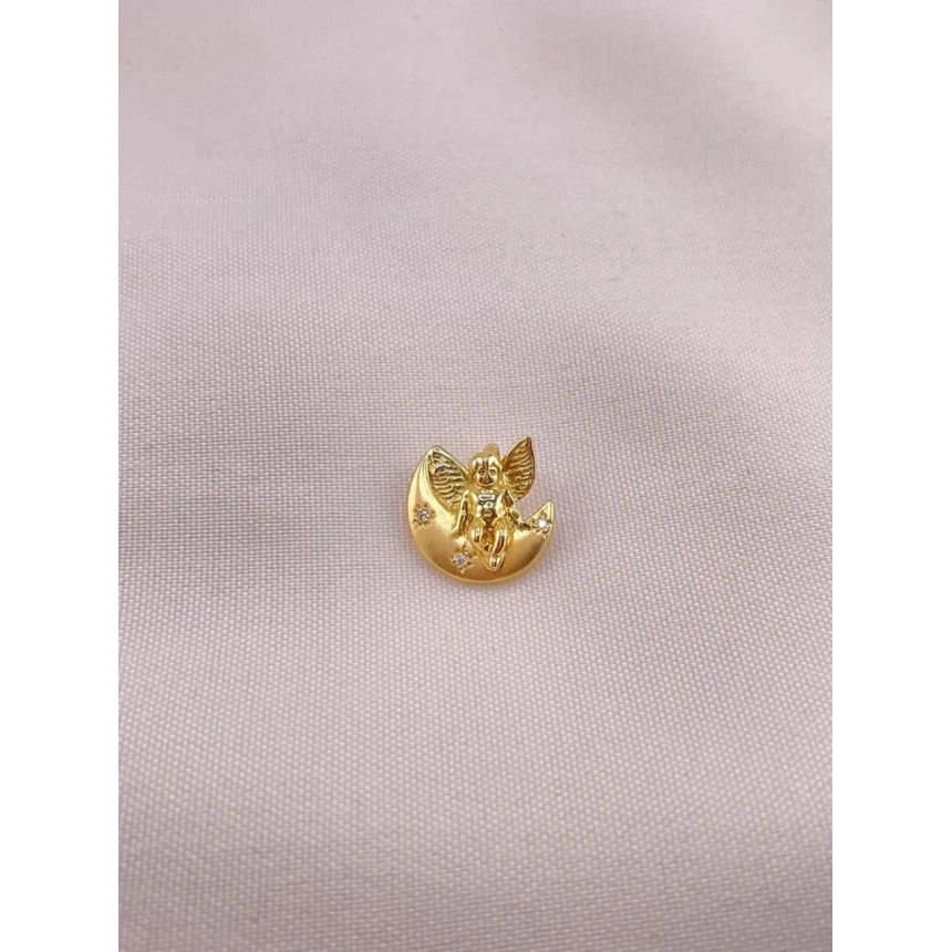 Pingente Anjo Meia Lua, 3 Pontos de Diamantes