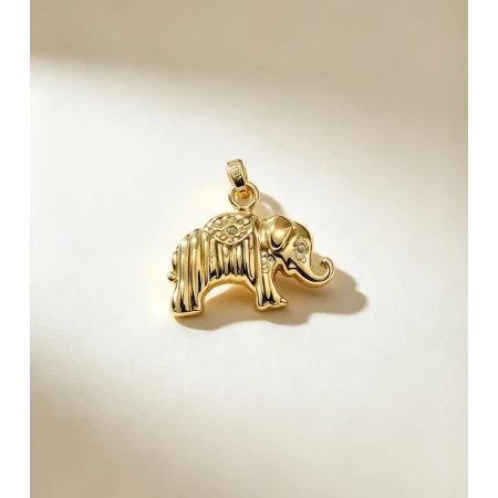 Pingente Elefante Canelado,  4 Pontos de Diamantes